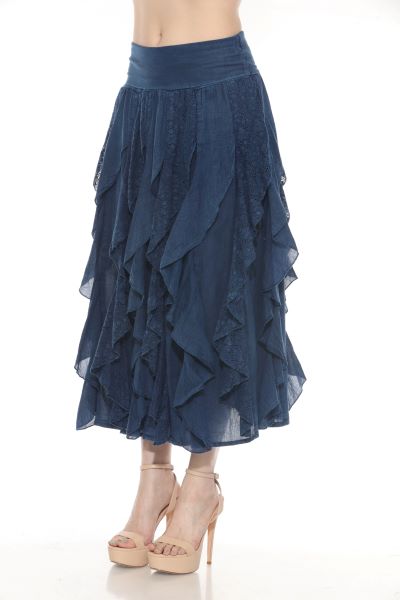 Lace Ruffle Skirt - Dark Denim